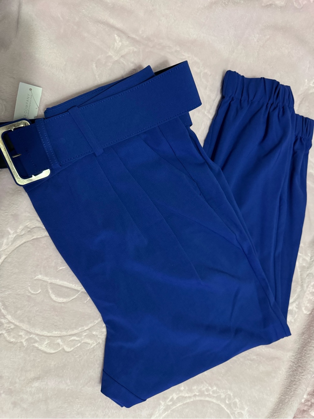 Royal Blue Belted Cropped Pants - Picture 11 of 13